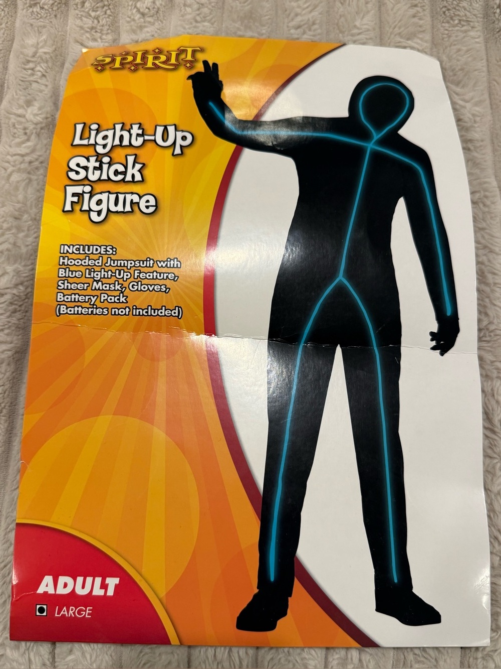 Spirit Black Light-Up Stick Figure Costume w/ Blue lighting. Size Large. Unisex
